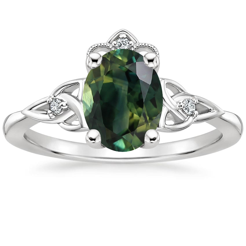 18K White Gold Celtic Crown Diamond Ring, large top view