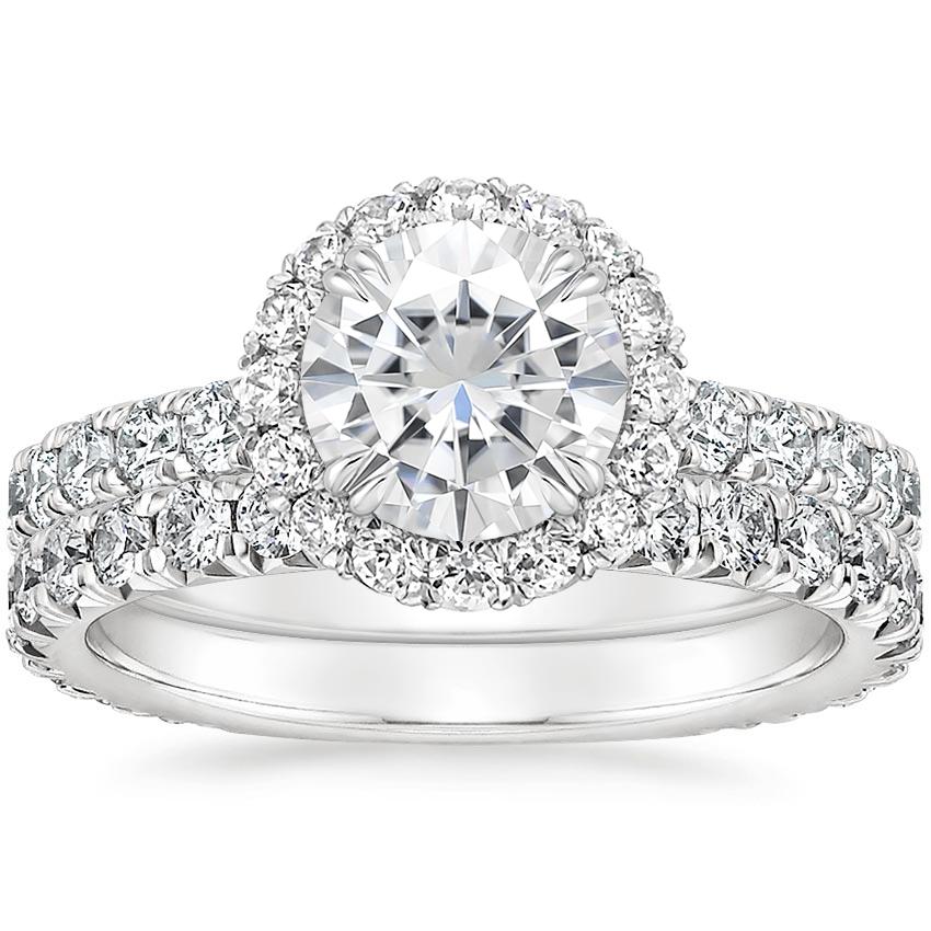 18KW Moissanite Luxe Sienna Halo Diamond Bridal Set (1 3/8 ct. tw.), top view