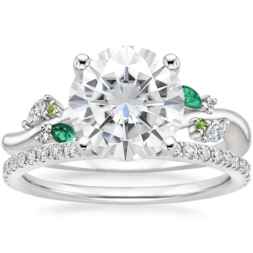 Platinum Arden Diamond Ring with Lab Emerald Accents with Luxe Ballad Diamond Ring (1/4 ct. tw.)