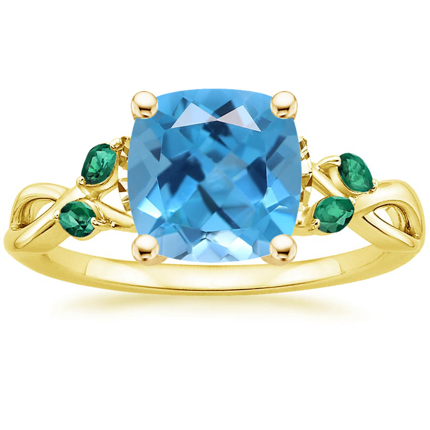 18K Yellow Gold Willow Ring With Lab Emerald Accents, large top view