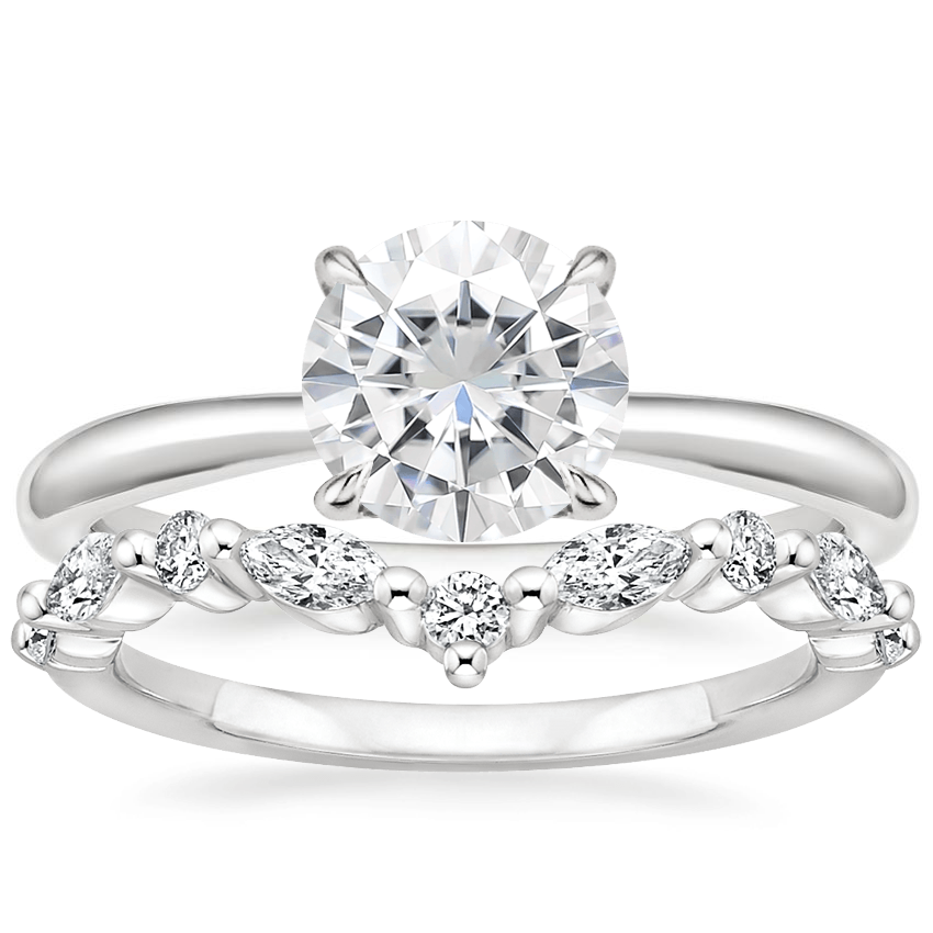 18KW Moissanite Freesia Ring with Curved Versailles Diamond Ring, top view