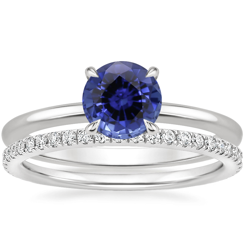 18KW Sapphire Petite Elodie Ring with Luxe Ballad Diamond Ring, top view