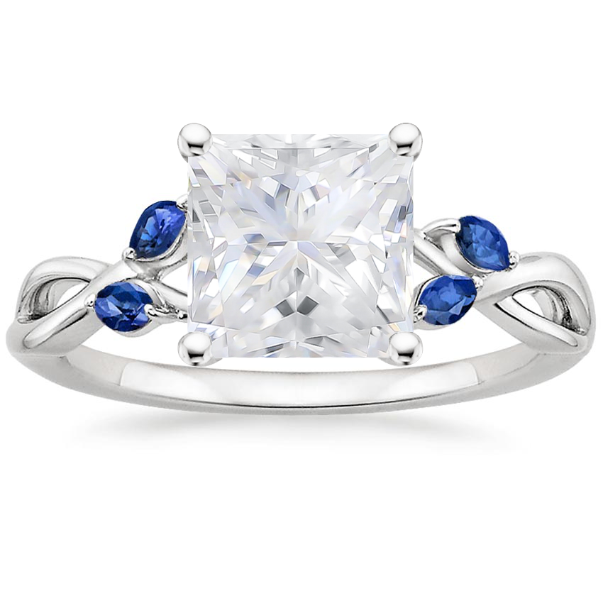 Moissanite Willow Ring With Sapphire Accents in 18K White Gold
