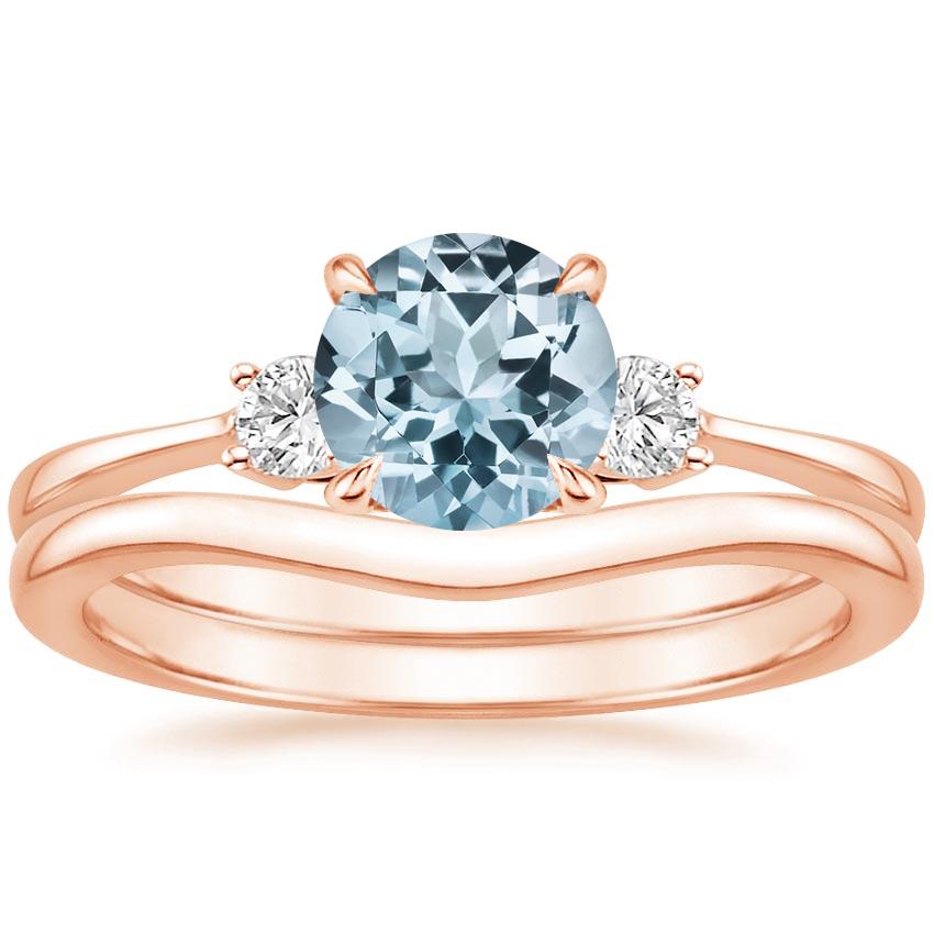14KR Aquamarine Selene Diamond Ring (1/10 ct. tw.) with Petite Curved Wedding Ring, top view