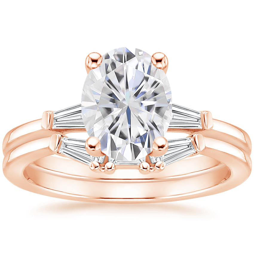 14KR Moissanite Tapered Baguette Diamond Bridal Set, top view