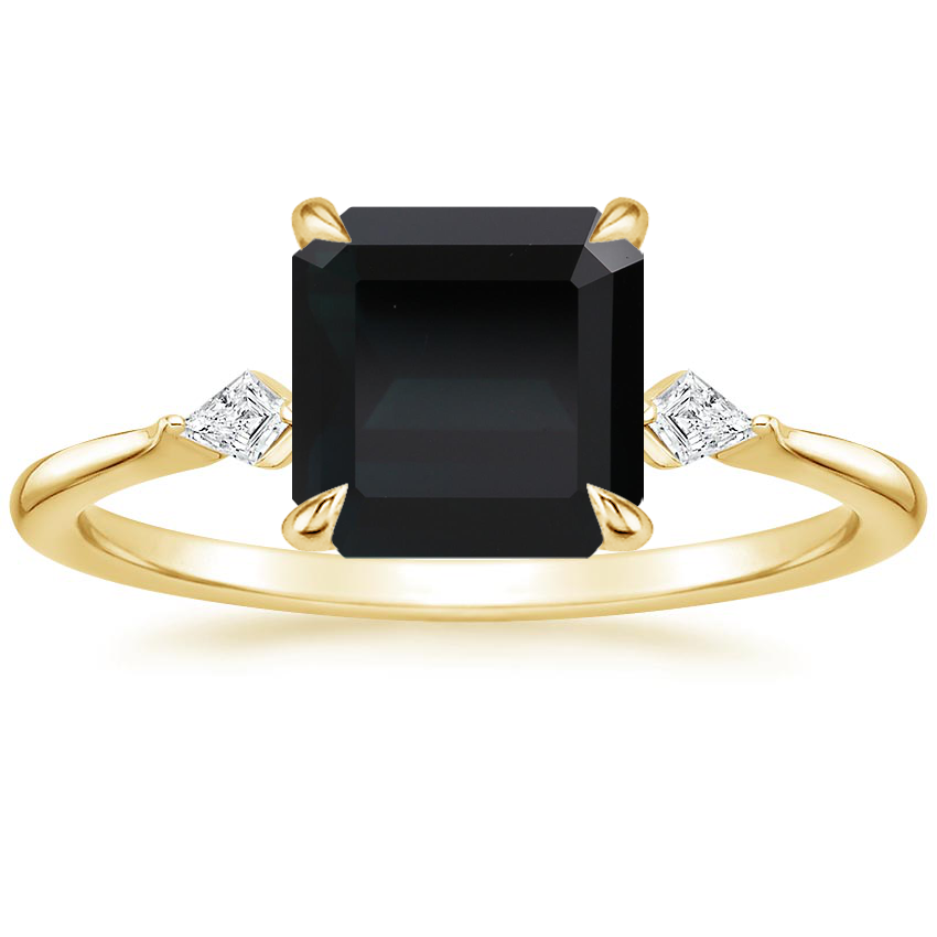 14K Yellow Gold Petite Cometa Three Stone Diamond Ring, large top view