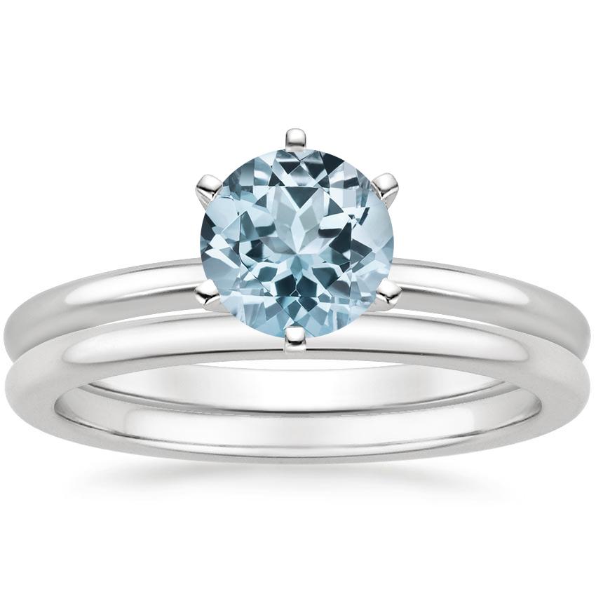 18KW Aquamarine Six-Prong Petite Comfort Fit Bridal Set, top view