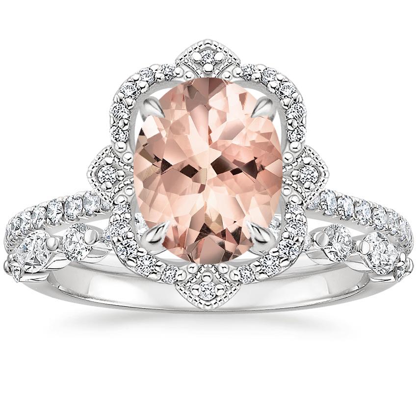 PT Morganite Reina Diamond Ring with Versailles Diamond Ring (3/8 ct. tw.), top view