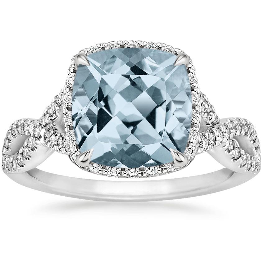 Aquamarine Entwined Halo Diamond Ring (1/3 ct. tw.) in 18K White Gold