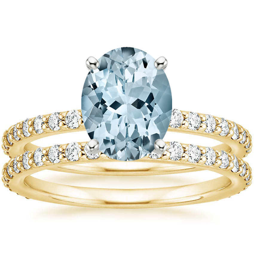18KY Aquamarine Luxe Petite Shared Prong Diamond Bridal Set (3/4 ct. tw.), top view
