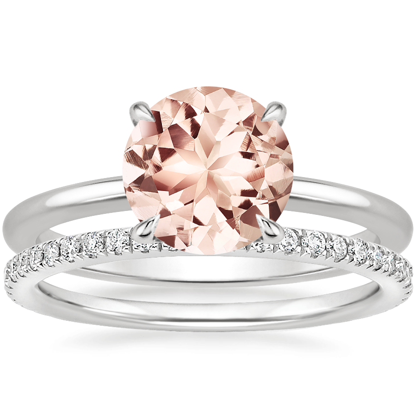 18KW Morganite Petite Elodie Ring with Luxe Ballad Diamond Ring, top view