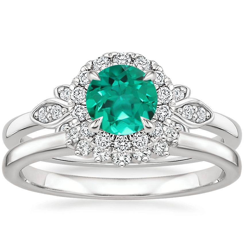 18K White Gold Fiorella Halo Diamond Ring (1/6 ct. tw.) with Crescent Diamond Ring