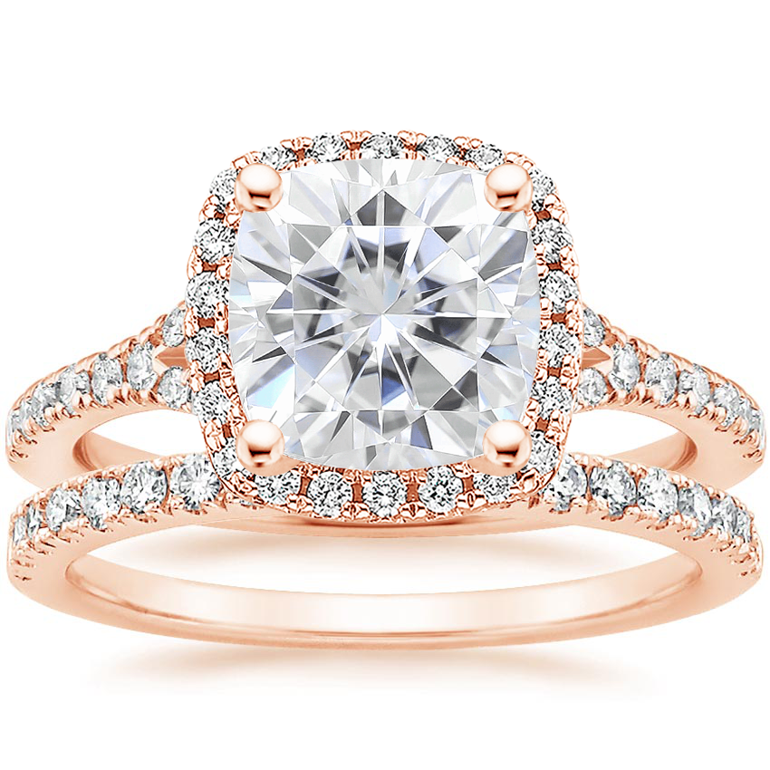 14KR Moissanite Joy Diamond Ring (1/3 ct. tw.) with Bliss Diamond Ring (1/5 ct. tw.), top view