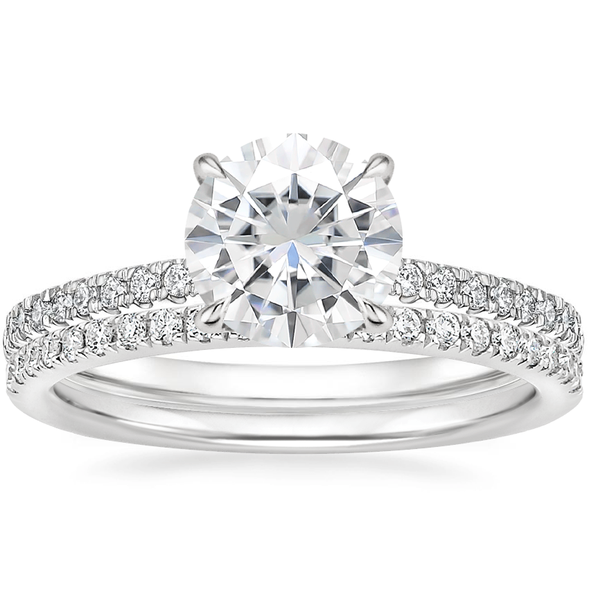 18KW Moissanite Petite Demi Diamond Ring with Ballad Diamond Ring, top view