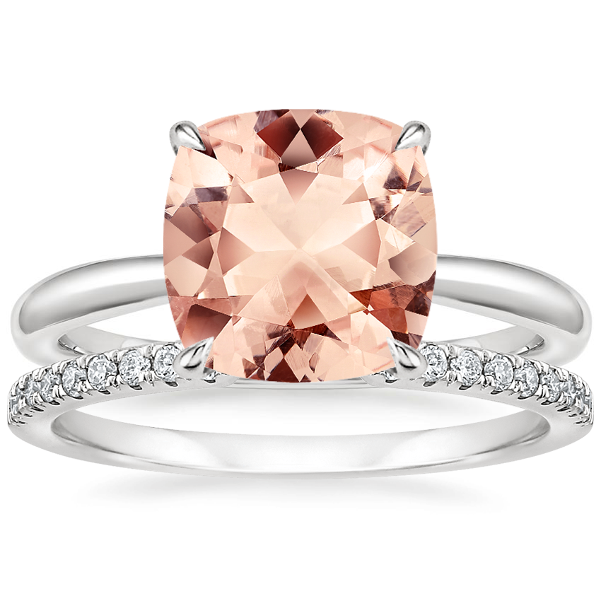 18KW Morganite Freesia Ring with Sia Diamond Open Ring, top view