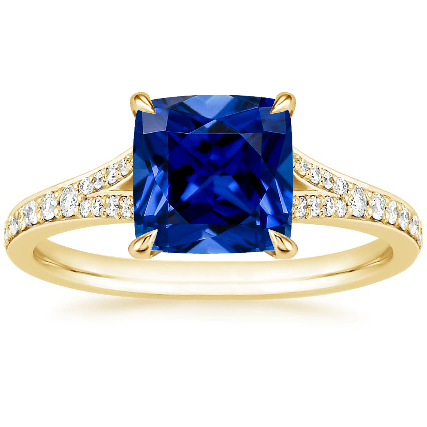 Lab Created Sapphire Duet Diamond Ring in 18K Yellow Gold