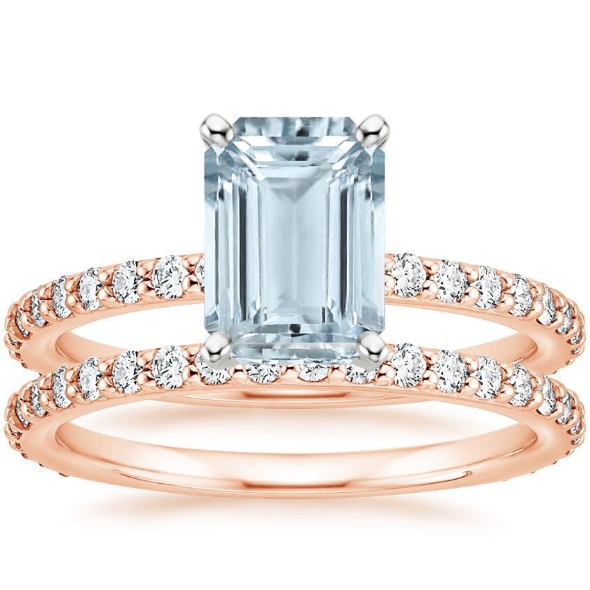14KR Aquamarine Luxe Petite Shared Prong Diamond Bridal Set (3/4 ct. tw.), top view