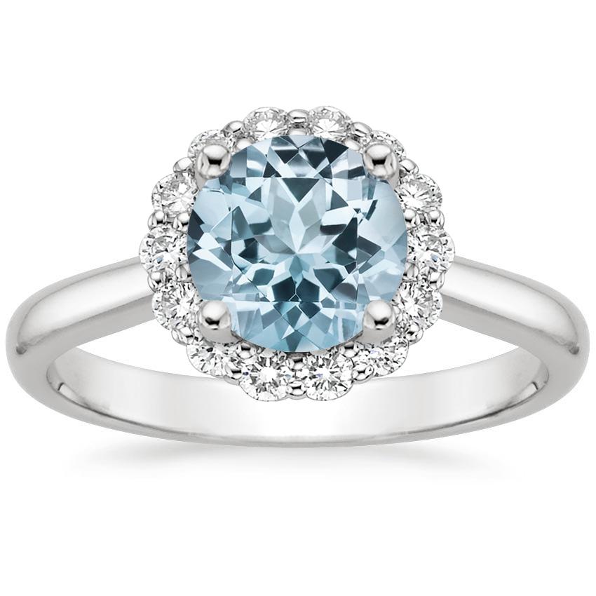 Aquamarine Lotus Flower Diamond Ring (1/4 ct. tw.) in 18K White Gold