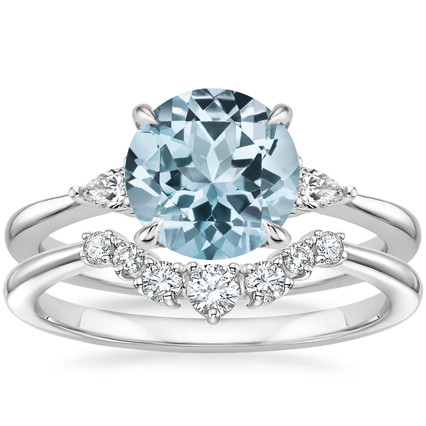 18KW Aquamarine Aria Contoured Diamond Bridal Set, top view