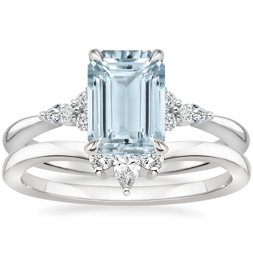 18KW Aquamarine Nadia Diamond Bridal Set, top view