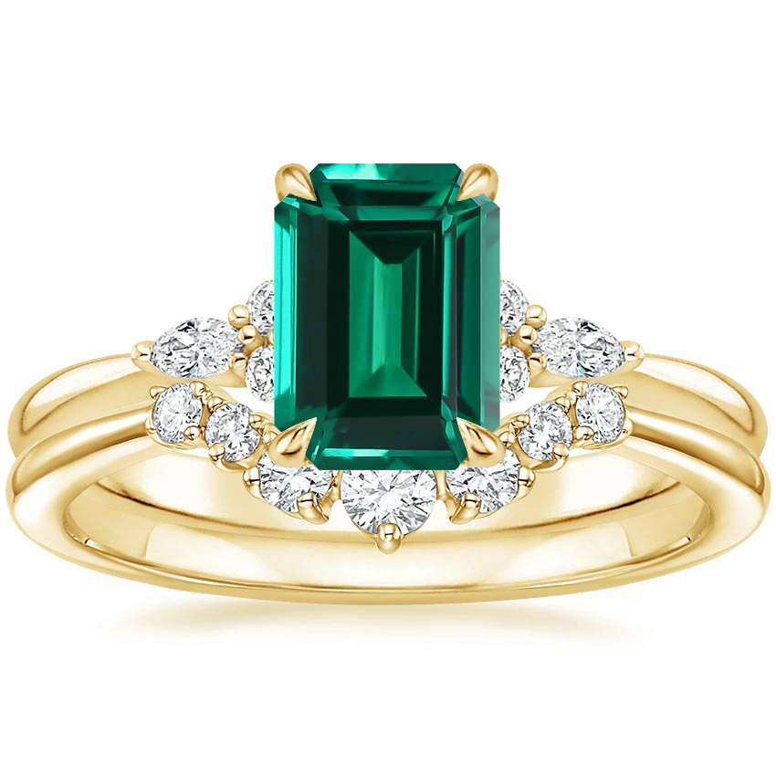 18K Yellow Gold Nadia Diamond Ring with Aria Contoured Diamond Ring