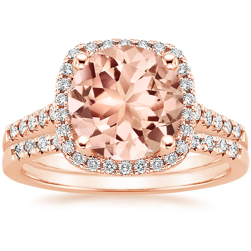 14KR Morganite Odessa Diamond Ring (1/5 ct. tw.) with Sonora Diamond Ring (1/8 ct. tw.), top view