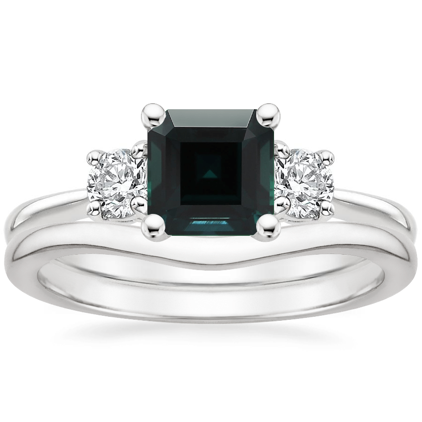 Platinum Serena Diamond Ring with Petite Curved Wedding Ring