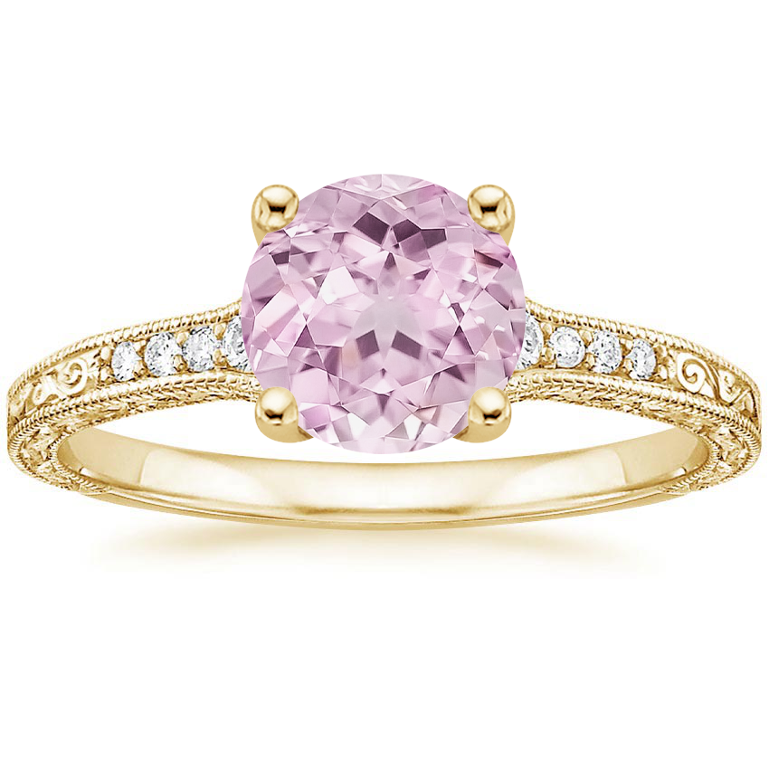 Lab Grown Sapphire Hudson Engraved Diamond Ring in 18K Yellow Gold