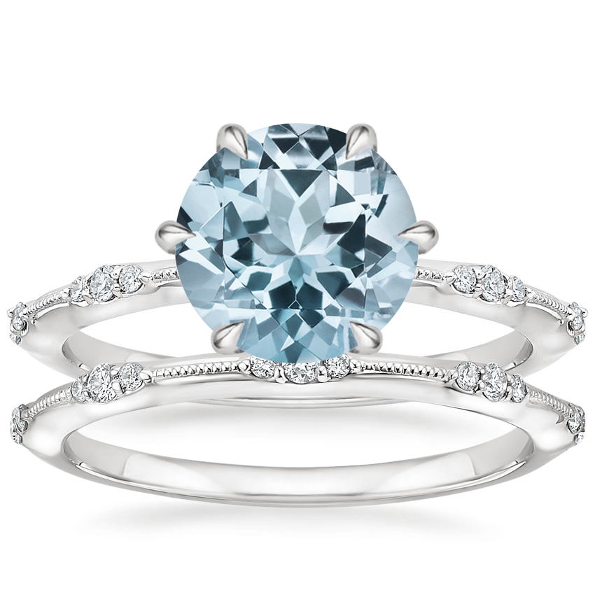 18KW Aquamarine Alena Diamond Bridal Set, top view