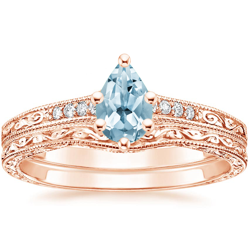 14KR Aquamarine Contoured Luxe Hudson Diamond Bridal Set, top view