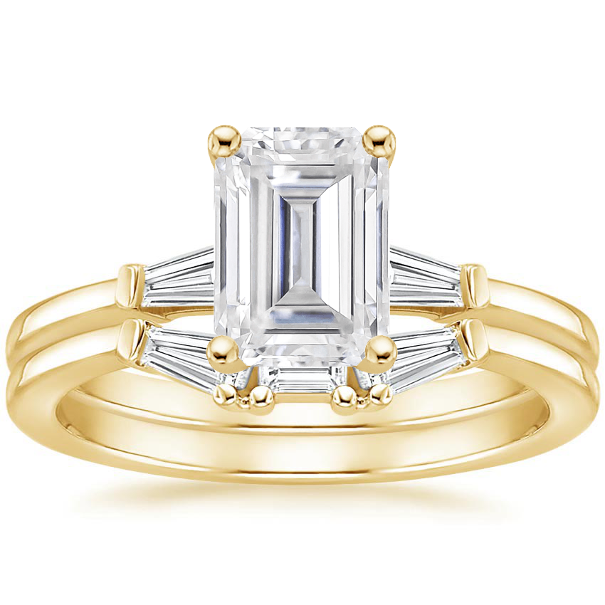18KY Moissanite Tapered Baguette Diamond Bridal Set, top view