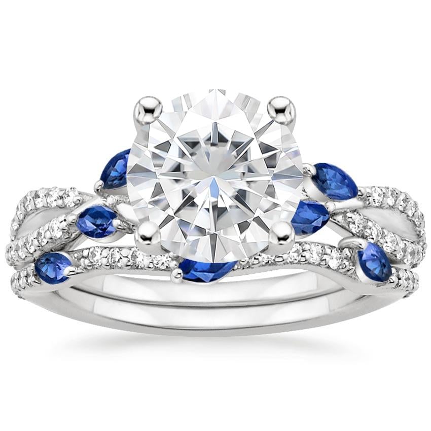 18KW Moissanite Luxe Willow Sapphire and Diamond Bridal Set (1/4 ct. tw.), top view