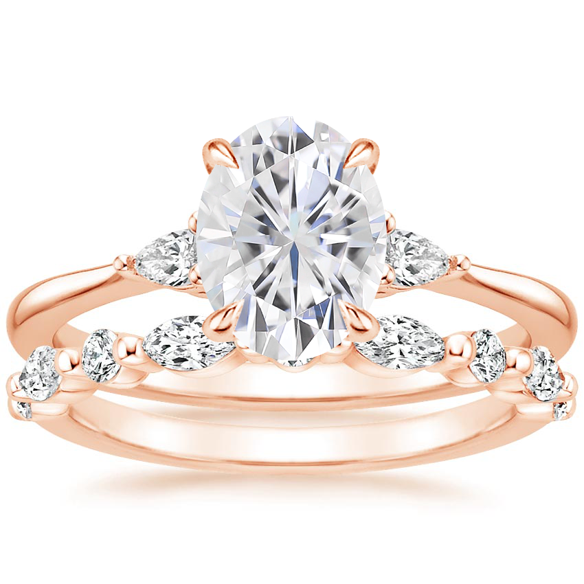 14KR Moissanite Aria Diamond Ring (1/10 ct. tw.) with Versailles Diamond Ring (3/8 ct. tw.), top view