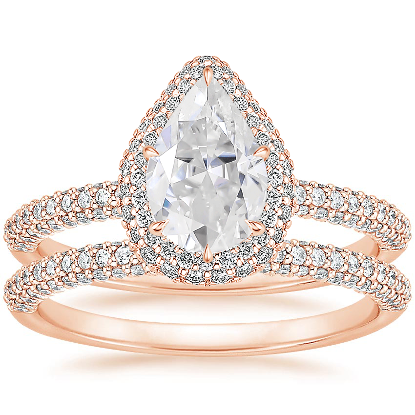 14KR Moissanite Valencia Halo Diamond Bridal Set, top view