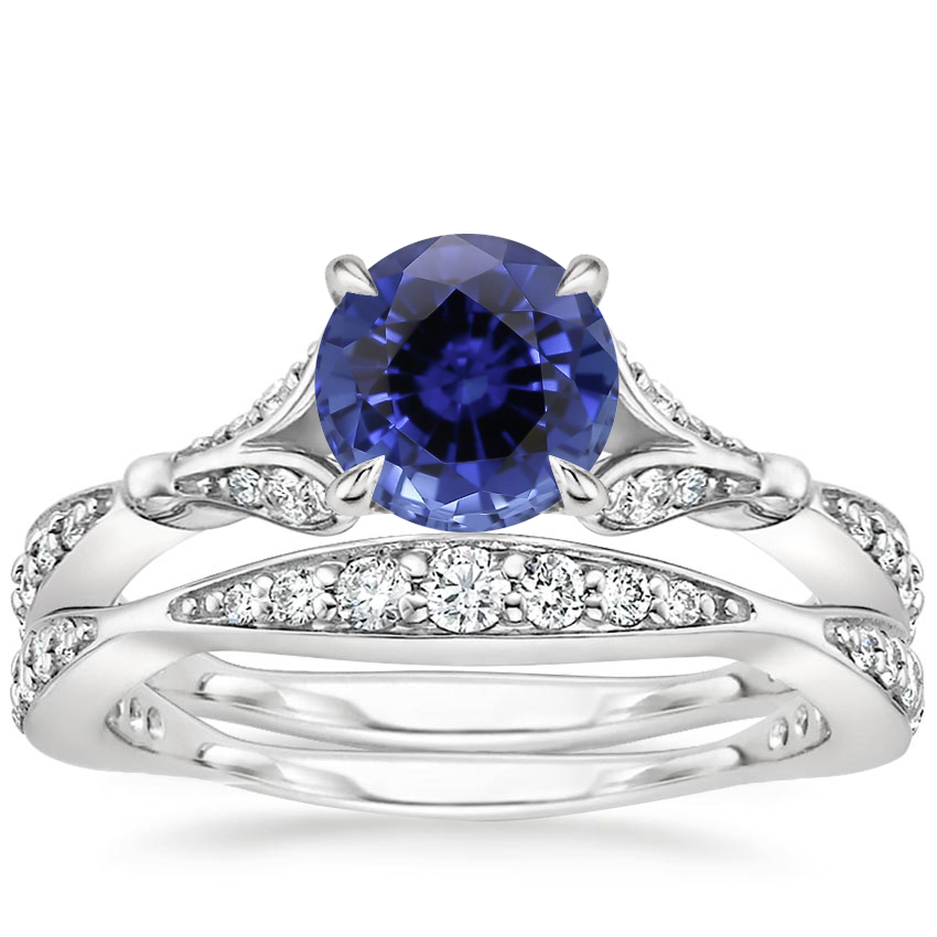 18KW Sapphire Zinnia Diamond Bridal Set (1/2 ct. tw.), top view