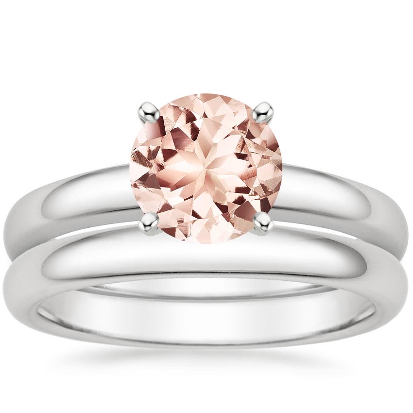18KW Morganite 3mm Comfort Fit Bridal Set, top view