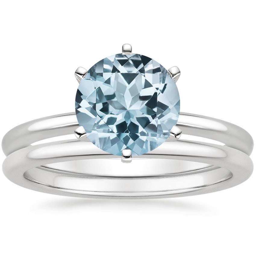 18KW Aquamarine Six-Prong Petite Comfort Fit Bridal Set, top view