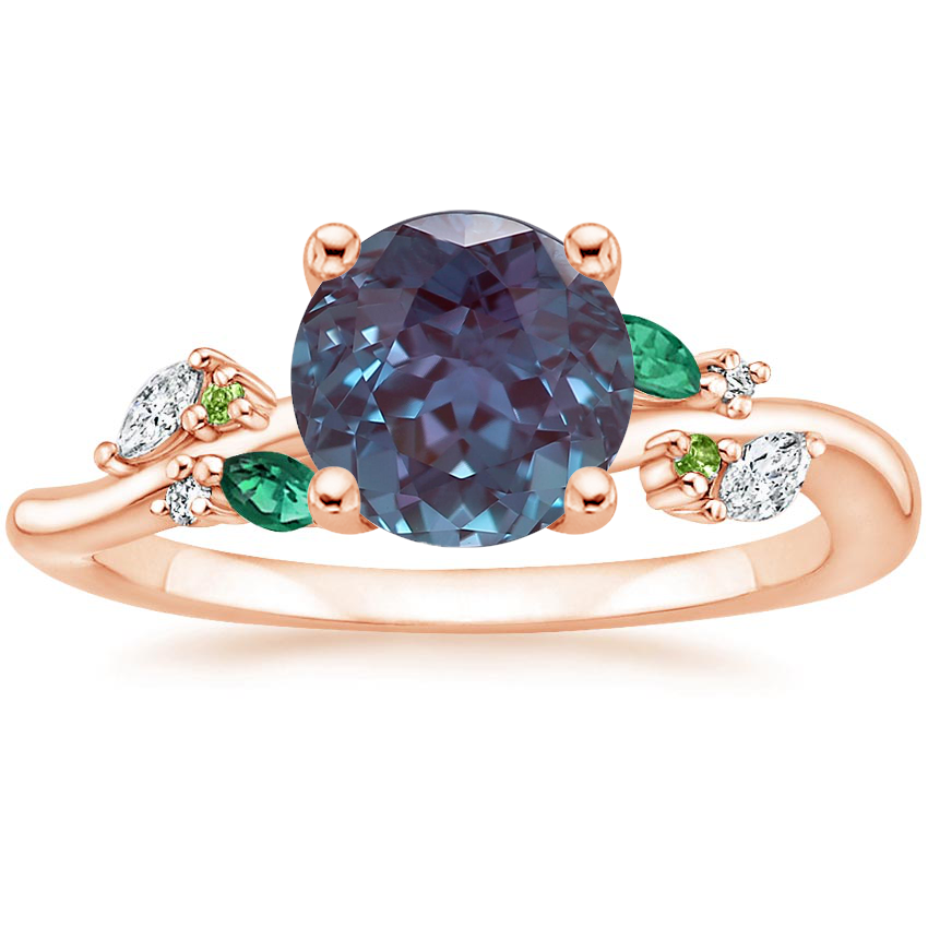 14K Rose Gold Arden Diamond Ring with Lab Emerald Accents, large top view