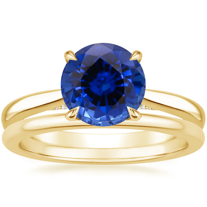 18K Yellow Gold Dawn Diamond Ring with Petite Comfort Fit Wedding Ring