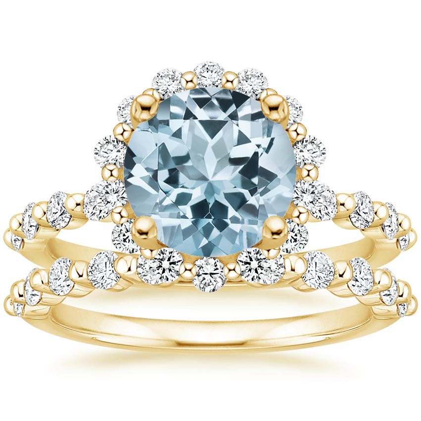 18KY Aquamarine Marseille Halo Diamond Bridal Set (3/4 ct. tw.), top view