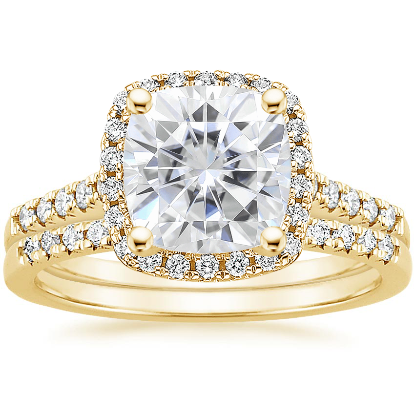 18KY Moissanite Odessa Diamond Ring (1/5 ct. tw.) with Sonora Diamond Ring (1/8 ct. tw.), top view