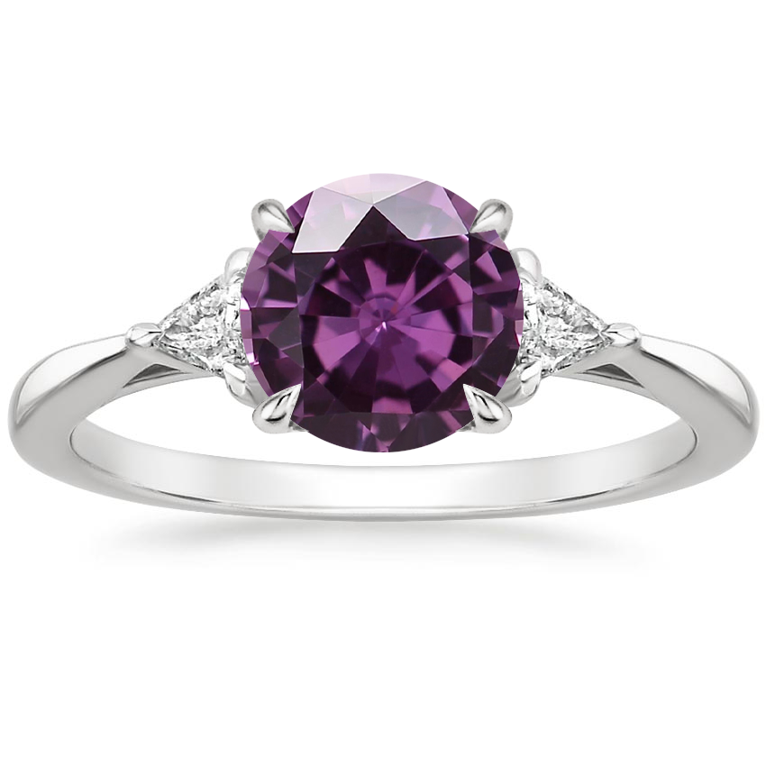 18K White Gold Trillion Cut Three Stone Diamond Ring, large top view