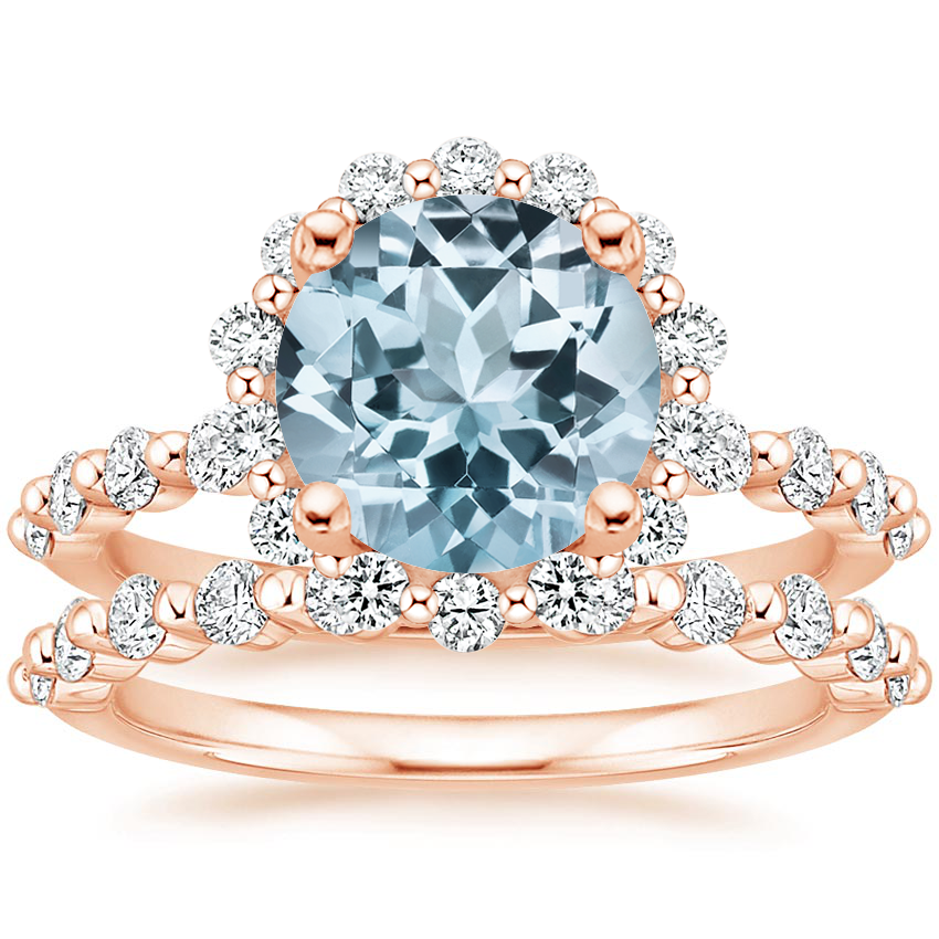 14KR Aquamarine Marseille Halo Diamond Bridal Set (3/4 ct. tw.), top view