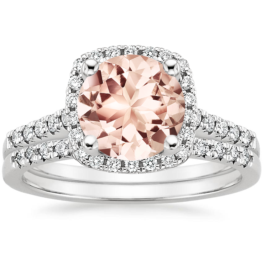 18KW Morganite Odessa Diamond Ring (1/5 ct. tw.) with Sonora Diamond Ring (1/8 ct. tw.), top view