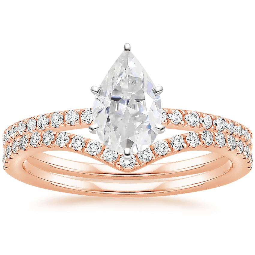 14KR Moissanite Ballad Diamond Ring (1/8 ct. tw.) with Flair Diamond Ring (1/6 ct. tw.), top view