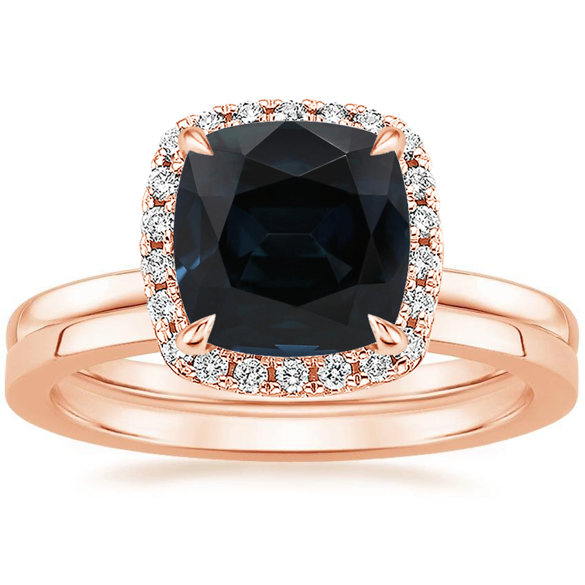 14K Rose Gold Vienna Diamond Ring with Petite Quattro Wedding Ring