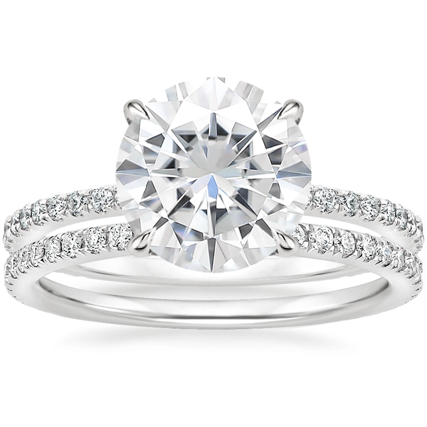 18KW Moissanite Demi Diamond Ring with Luxe Ballad Diamond Ring, top view