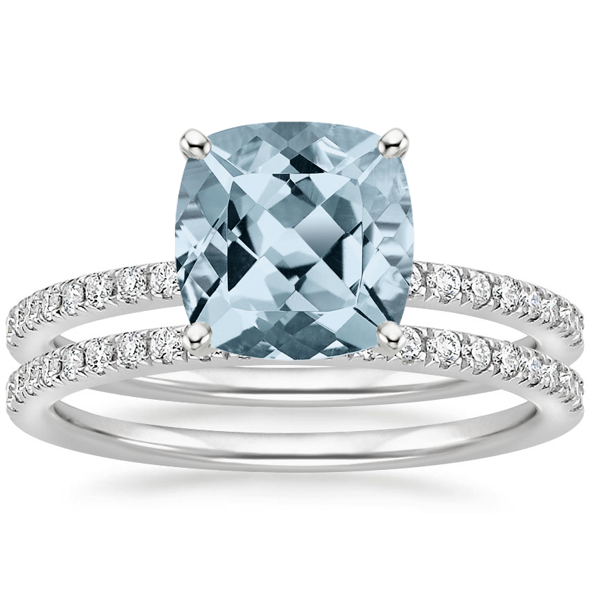 18KW Aquamarine Ballad Diamond Bridal Set (1/3 ct. tw.), top view