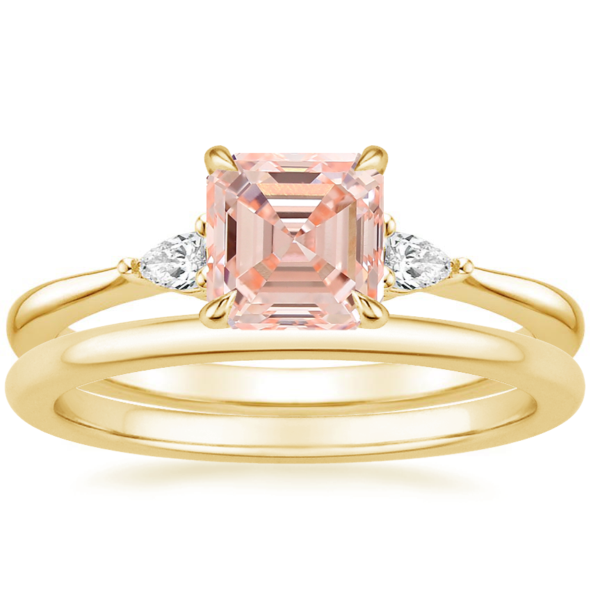 18K Yellow Gold Aria Diamond Ring with Petite Comfort Fit Wedding Ring