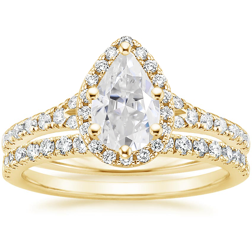 18KY Moissanite Joy Diamond Ring (1/3 ct. tw.) with Bliss Diamond Ring (1/5 ct. tw.), top view